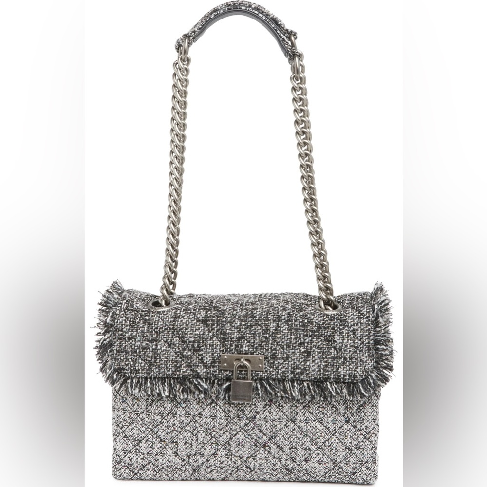 Kurt Geiger Tweed Brixton Dual Shoulder Lock Bag in grey